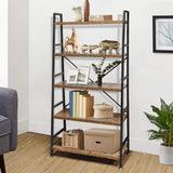 5 Tier Ladder Bookshelf, Heavy Duty Rustic Brown Wood and Metal Bookcase with 1.2" Thick Shelves, 63" H x 30" W x 14" D, Industrial Open Storage Shelving for Living Room, Bedroom, Kitchen TooCust