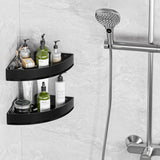 Wisfame Black Corner Shower Caddy - Rustproof Aluminium Triangle Shower Shelf - No Drill & Drill Installation - 2 Bathroom Shelves Wall Mounted (20LB Capacity/Tier) Wisfame