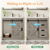 AMERLIFE Farmhouse Bathroom Vanity with Sink Combo, 31in Sliding Barn Door Bathroom Vanity Cabinet Set with Storage Drawers, Metal Handles, Small Single Bath Storage Vanity Sink, Light Grey AMERLIFE