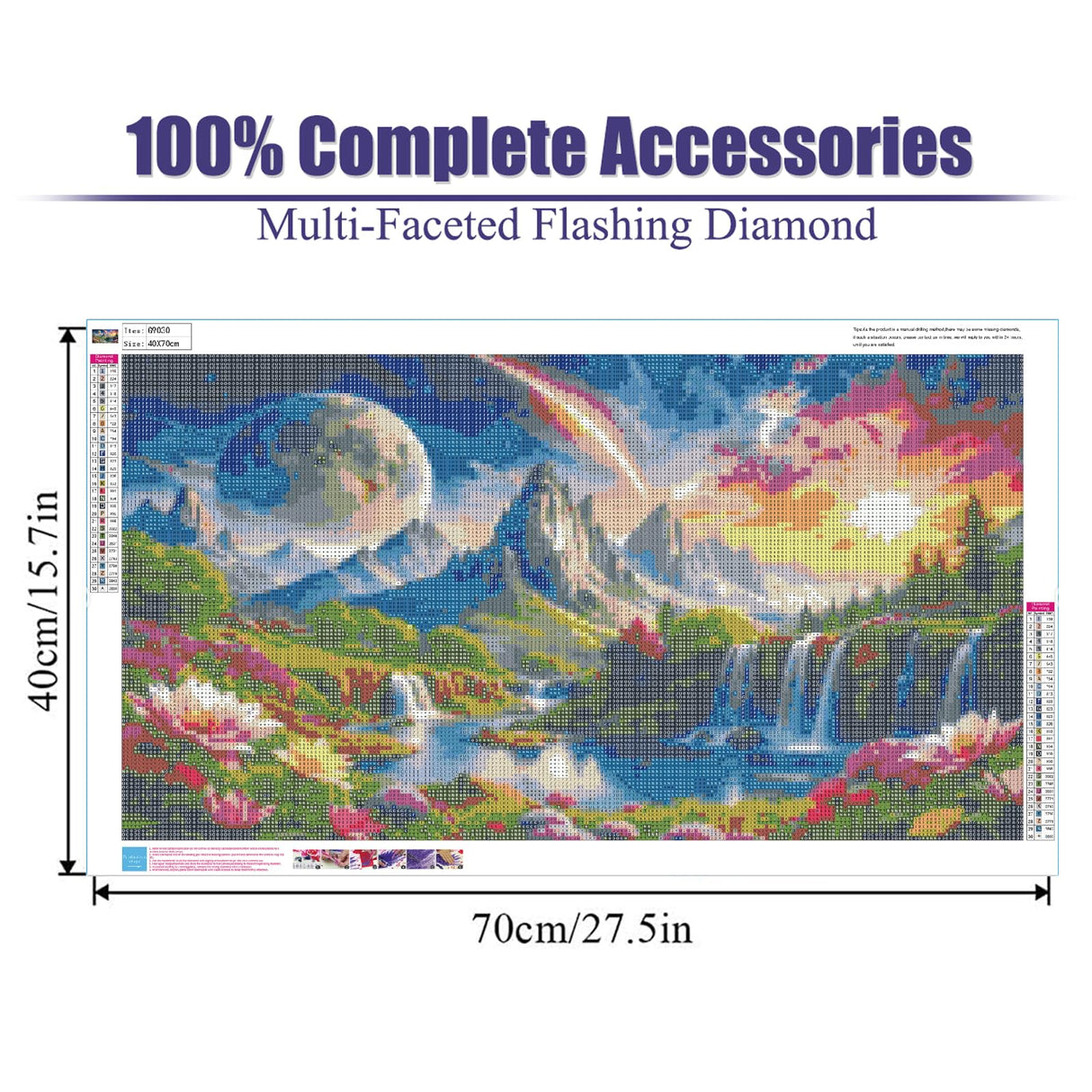 large diamond art kits for adults,Landscape Spring Diamond Painting for Adults Beginner,DIY Moon Sun Mountain Waterfall Painting with Full Drill Diamond Art and Crafts Home Wall Decor 27.5 X 15.7inch pchmcu