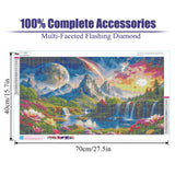 large diamond art kits for adults,Landscape Spring Diamond Painting for Adults Beginner,DIY Moon Sun Mountain Waterfall Painting with Full Drill Diamond Art and Crafts Home Wall Decor 27.5 X 15.7inch pchmcu