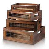 FillTouch 4 Pcs Wooden Nesting Countertop Baskets Set 4 Size Wooden Storage Box with Handles and Metal Wire Multipurpose Wood Organizer Crate for Fruit Vegetable Kitchen Cabinet Bathroom(Walnut) FillTouch