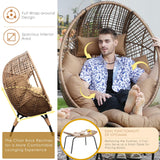 NICESOUL Indoor Outdoor Stationary Wicker Egg Chair w/Footrest, Extra Large Egg-Seat w/Cushion, 440lbs Egg-Shape Lounge Chair with Legs, Cozy Boho Rattan Chair for Patio, Balcony, Sunroom, Brown NICESOUL