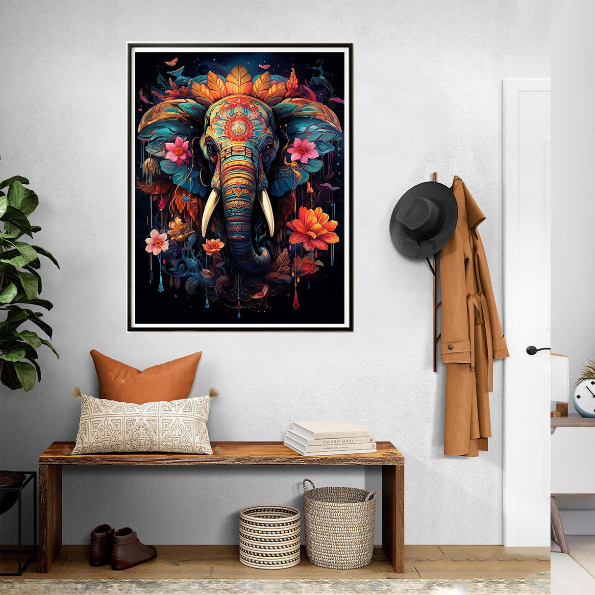 SKRYUIE Paint by Numbers Kit for Adults Beginner Elephant, Acrylic Flower Oil Painting by Numbers Kits with PaintBrushes Paintwork Art Crafts Canvas for Home Decor 16x20 inch SKRYUIE