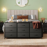 WLIVE 63''W Dresser for Bedroom, Black Dresser TV Stand for 65, 70, 75 inch TV, Wide Chest of Drawers with 9 Drawer, Large Entertainment Center, Fabric Dressers with Wood Top for Closet, Living Room WLIVE