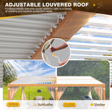 MELLCOM Louvered Pergola 12x20, Aluminum Pergola with Adjustable Louvered Roof, Wood Grain Outdoor Pergola with Waterproof Curtains and Nets MELLCOM