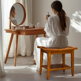 TEAKMAMA Teak Shower Bench with Handles 20" Waterproof Bathing Teak Wood Bench Shower Stool with Storage Towel Shelf Bath Stool for Indoor Use Easy Assembly TEAKMAMA