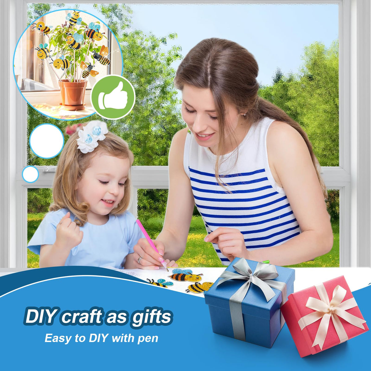 BSRESIN 8 Pcs Bee Diamond Painting Kits, Diamond Art Kits for Garden Decor, Bee Stakes Diamond Art Kits for Adults, Crafts for Adults BSRESIN