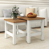 Vikiullf Farmhouse Nesting Table Set of 2, Wooden Coffee Tables, Modern Square End Table, Side Table for Living Room, Bedroom, Accent Bedside Table Vikiullf