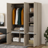 Merax 6-Doors Wooden Wardrobe Closet Storage Shelves and Hanging Rail for Clothes for Bedroom Organizer, Nature Merax