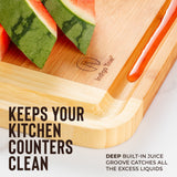 Bamboo Cutting Board - Wood Chopping Board with Juice Groove, Charcuterie Board, Serving Platter Cheese Board, Bread Board, Turkey Meat Cutting Board Indigo True