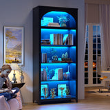 jajov 2pc Bookshelf with LED Light, 70“ Tall Bookshelves and Bookcases Floor Standing, 5 Tier Book Shelf Wooden Bookcase Multipurpose Bookshelf for Home Office, Living Room -Black jajov