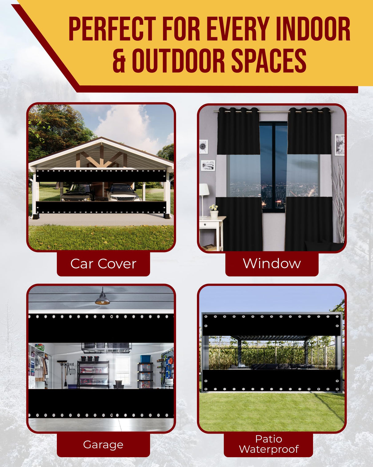 FoundGo 8'H x 7'W Vinyl Curtains for Patio 19oz, Outdoor Clear Vinyl Patio Enclosure,Heavy Duty Clear Tarp Waterproof Vinyl Tarps with Grommets for Pergola, Balcony,Porch,Gazebos，-4℉ Cold Resistant FoundGo