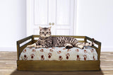 Iconic Pet Sassy Paws Wooden Pet Bed with Paw Printed Comfy Cushion for Dogs & Cats in Varying Sizes & Colors, Small-Rustic Brown Iconic Pet