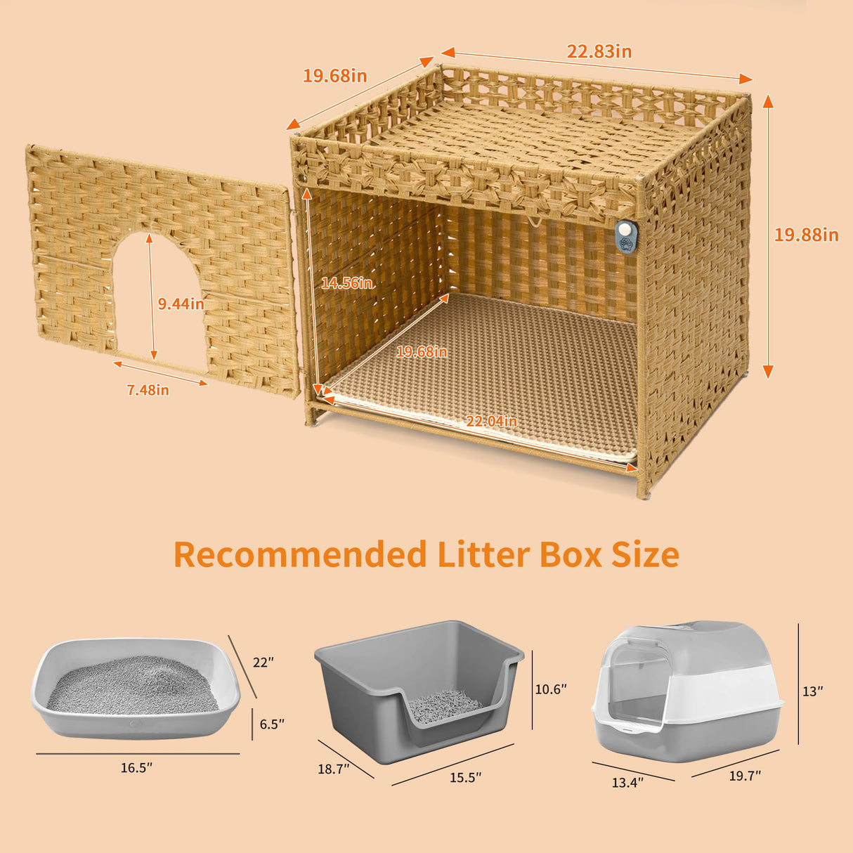 Yilucess Litter Box Enclosure Furniture Hidden with Cat Scratch Pad,Handwoven Rattan Cat House with Large Space,Suitable for Living Room,Bedroom,Corner (Grass Yellow) Yilucess