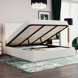 SHA CERLIN King Size Lift Up Storage Bed/Velvet Upholstered/Modern Wingback Headboard/Upholstered Platform Bed Frame/Hydraulic Storage/No Box Spring Needed/White SHA CERLIN