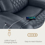 CHITA Genuine Leather Recliner Chair for Adults with Adjustable Power Headrest, Lay Flat Power Recliner with Slide-Out Cupholders & USB/Type-C Ports, Living Room Chair, Navy Blue CHITA