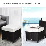 Outsunny 20" Patio Wicker Ottoman, Multipurpose Outdoor PE Rattan Footrest, Additional Seating, Side Table with Soft Cushion, Black, Cream White Outsunny