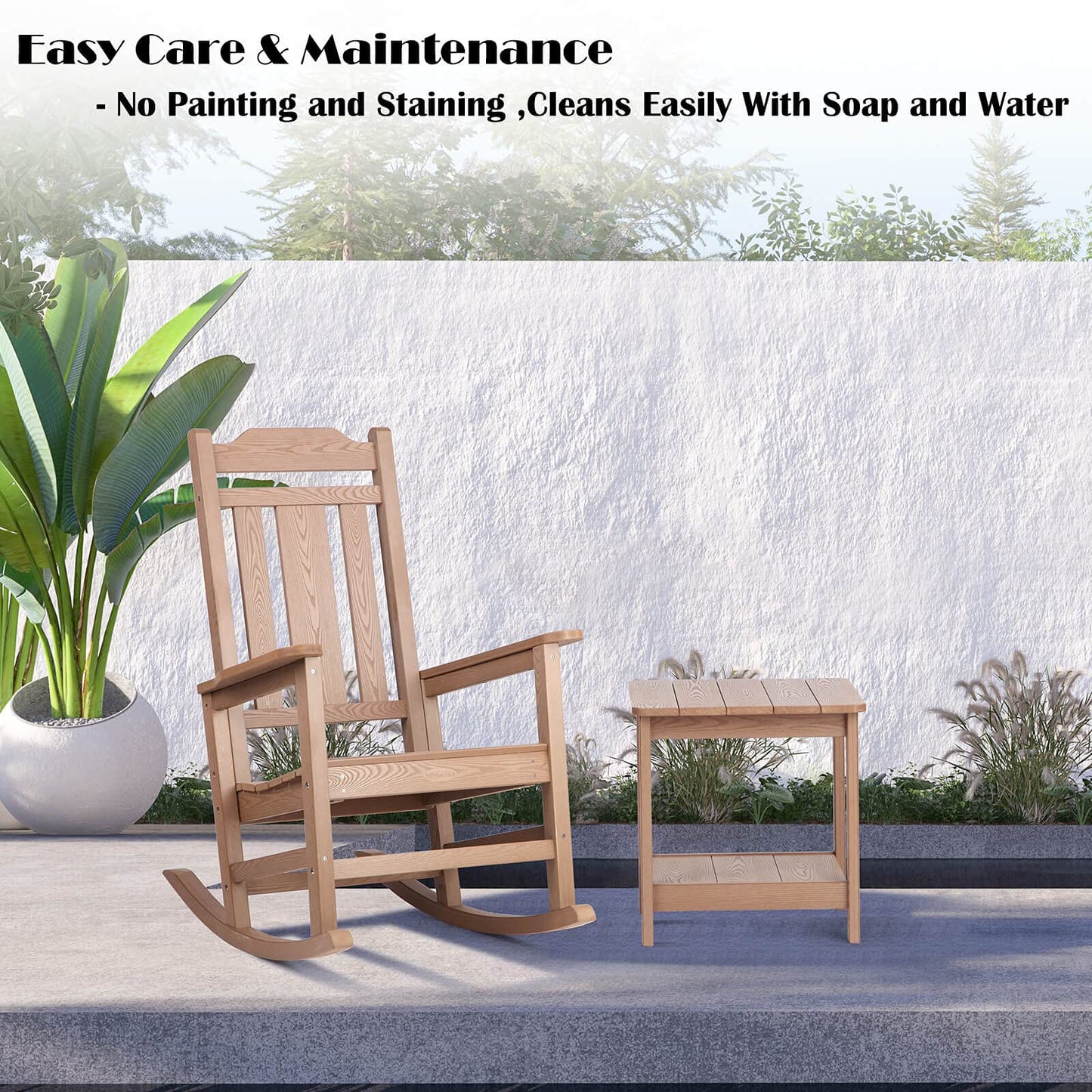 hOmeHua Patio Rocking Chair, All Weather Resistant Outdoor Indoor Fade-Resistant Patio Rocker Chair，Stable Durable Smooth Rocking, Comfortable Easy to Maintain - Wood Color - WoodArtSupply