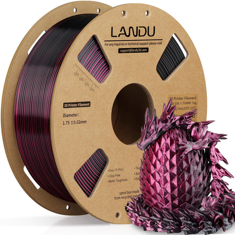 LANDU Silk Dual Color PLA Filament 1.75mm 1KG, 3D Printer Filament Dimensional Accuracy +/- 0.02mm, Coextrusion Filament PLA Shiny Filament Fits for Most FDM 3D Printers,1KG Spool (2.2lbs) Red Black LANDU