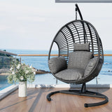LUTINLIX Oversized Hanging Egg Chair Outdoor Indoor, Wicker Swing Egg Chair with Stand 400lbs Capacity for Bedroom, Patio, Garden and Balcony (Black-Regular, Oversize) LUTINLIX
