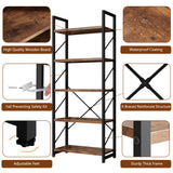 5 Tiers Bookshelf, Classically Tall Bookcase Shelf, Industrial Book Rack, Modern Book Holder in Bedroom/Living Room/Home/Office, Storage Rack Shelves for Book, Brown Shintenchi