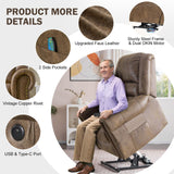 CDCASA Dual Motor Lay Flat Lift Chairs Recliners for Elderly w/Massage and Heat, Breathable Leather Infinite Position Large Sleeping Electric Power Lift Chair Recliner for Seniors, Matte Brown CDCASA