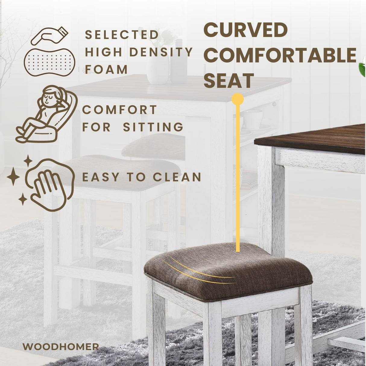 WOODHOMER 3-Piece Wooden Dining Table Set, Kitchen Island with Seating for 2, Kitchen Bar Table with Stools, Counter Height Dining Table Set, Antique Dark Oak & White, Farmhouse Style WOODHOMER