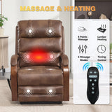 Dual Motor Power Lift Recliner Chair, Lift Chair with Massage and Heat for Elderly, Lay Flat Recliner, Standing Assistance, Infinite Position Reclining, Living Room Chair, Faux Leather, Brown Trustyue