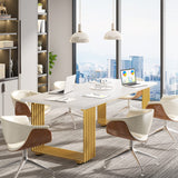 Tribesigns 70.9" Modern Office Desk, Wooden Computer Desk, White Executive Desk with Gold Metal Legs, Large Workstation for Home Office, Study Writing Desk, Small Conference Table for Meeting Room Tribesigns