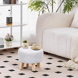 Wimarsbon Pouf Ottoman, 100% Cotton Knitted Boho Footstool, Round Footrest with Non-Skid Wood Legs, Home Décor Handmade Pouffe, Leisure Floor Step Stool for Living Room (Beige) Wimarsbon