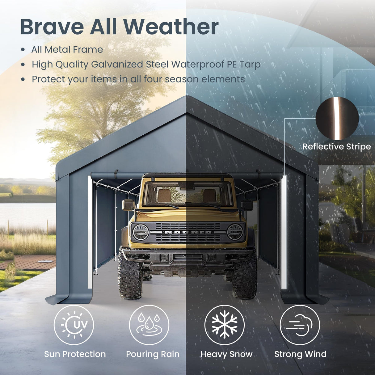 PHI VILLA 13'x24'x9.6' Outdoor Portable Storage Shelter Shed Garage with Roll up Zipper Doors & Vents Carport for Motorcycle Waterproof and UV Resistant Anti-Snow Portable Garage Kit Tent, Gray PHI VILLA