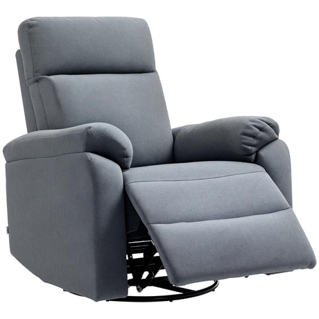 HOMCOM Swivel Rocker Recliner Chair, Wide Glider Rocking Single Sofa with Pocket Spring, Footrest, Modern Fabric Overstuffed Reclining Chair for Living Room, Bedroom, Quick Assembly, Gray HOMCOM