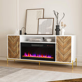 BELLEZE 68" Wood TV Stand with 36" Electric Fireplace, Entertainment Center with Storage Cabinet, Console Table for TVs up to 75 Inches, for Living Room, Bedroom - Harper (White Ebony) BELLEZE