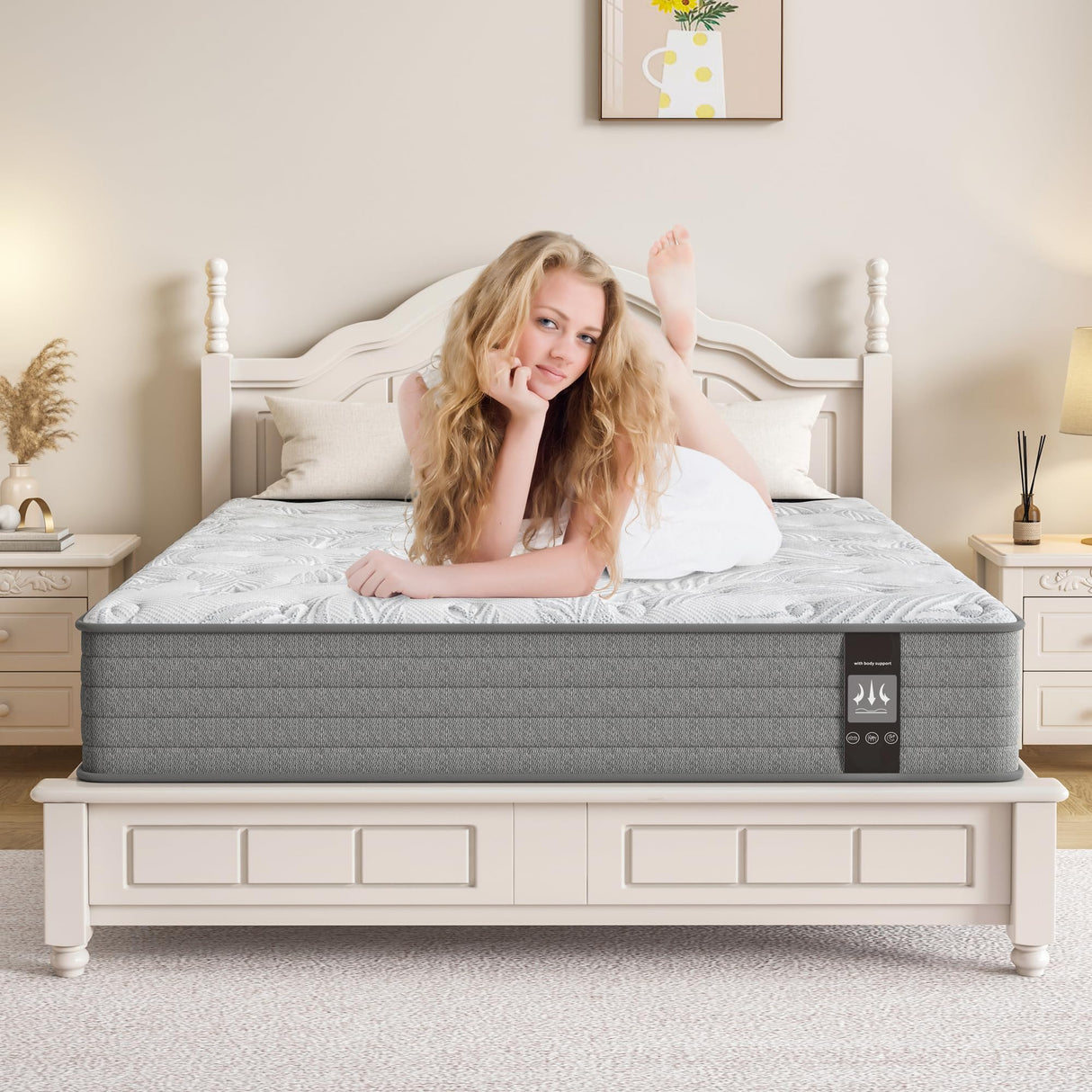 JYYA88BB Twin XL Mattress 12 Inch, Twin XL Size Memory Foam Mattress, Twin Hybrid Mattress in a Box with Independent Spring/Handle Design/Medium Firm Mattress/Pressure Relief/CertiPUR-US Certified JYYA88BB