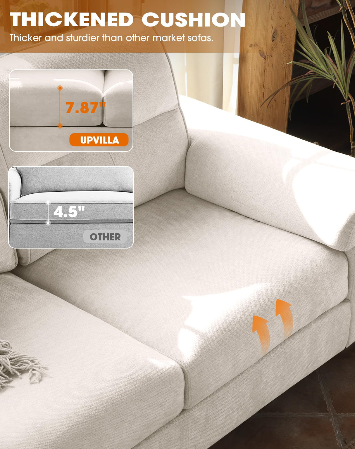 Upvilla 71.25" Modern Sofa Couch for Living Room, Deep Seat Sofas with 8”Cushion, Comfy 2-Seater Chenille Loveseat with Convertible Armrest, Removable Sofa Cover, High Leg (Beige) Upvilla