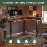 FEZIBO Triple Motor 63" L Shaped Standing Desk with 3 Drawers, Electric Gaming Desk Adjustable Height, Corner Stand up Desk with Splice Board, Black Frame/Black Walnut Top FEZIBO