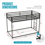 Furniture of America Dravenor Modern Metal Twin Over Twin Low Profile Bunk Bed with Reversible Ladder and Twnty-Two Slats, No Box Spring Required, for Kids, Bedroom, Dorm, Black Furniture of America