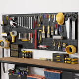7S garage 4 Pack Metal Pegboard Panels with 50 Hooks, Black Pegboard Wall Organizer, Pegboard Accessories, Heavy Duty Garage Tool Storage System for Workbench, Workshop, Office, Craft Room 7S garage