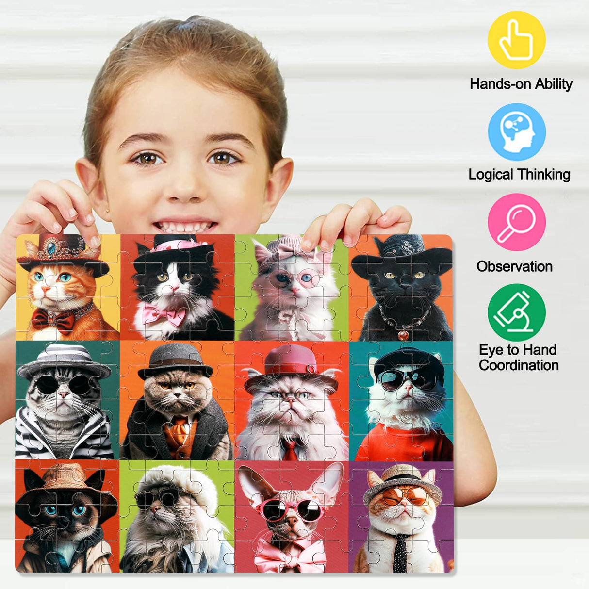 LELEMON Cat Jigsaw Puzzles in a Metal Box 100 Pieces Cat Jigsaw Puzzle for Kids Ages 4-8 Children Learning Educational Puzzles Toys LELEMON