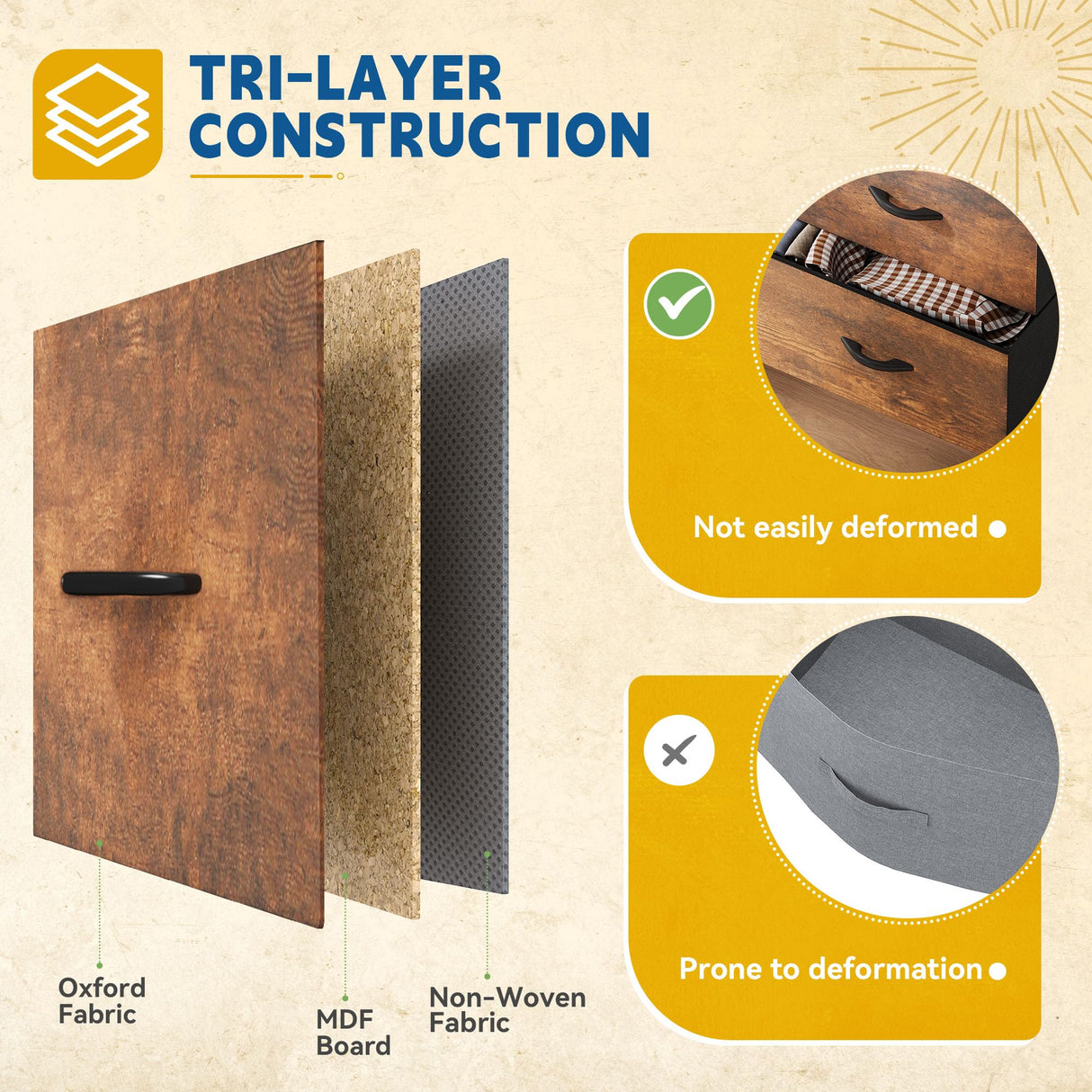 DWVO Dresser with 9 Drawers - Fabric Storage Tower, Organizer Unit for Living Room, Hallway - Sturdy Steel Frame, Wooden Top & Easy Pull Fabric Bins DWVO