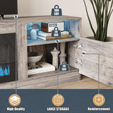 VITESSE TV Stand with 36" inch Electric Fireplace Up to 90" TVs, LED Light Entertainment Center, 80" Modern Wood High Gloss Fireplace with Highlight Storage Cabinet for Living Room (Grey) VITESSE