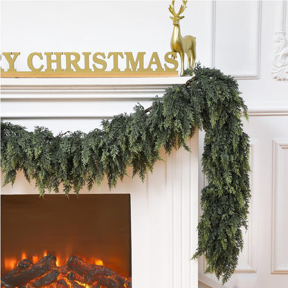 Waydress 1 Pcs 6 Feet Christmas Cedar Garland Thick and Lush Realistic Artificial Cedar Garland Green Faux Cedar Pine Needles Garland for Christmas Winter Home Mantel Fireplace Holiday Party Decor