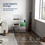HMYHUM Acrylic Record Player Stand with Vinyl Storage, 3-Tier Record Player Table with Record Holder, Holds Up to 200 Albums, with Dividers, Modern, Clear HMYHUM