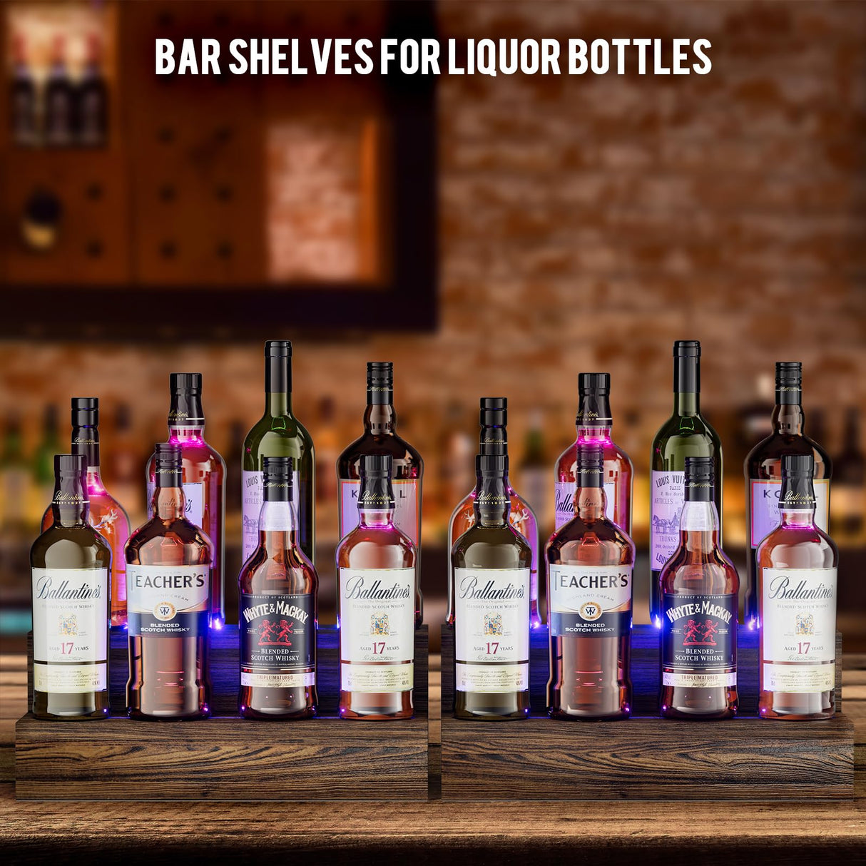 TIRYIUOU LED Lighted Bottle Display Shelf, 2 Pack Bar Shelf, Tabletop Wine Rack, Coffee Syrup Organizer, Home Bar Stand for Liquor Bottles, Mini Bar TIRYIUOU