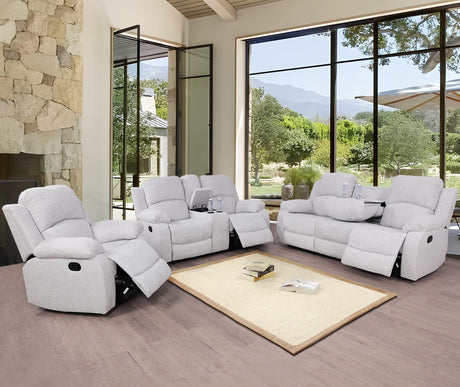 Recliner Sofa Set Microfiber Fabric, Living Room Furniture Set, Manual Reclining Living Room Sofa Set 3 Piece (Grey White) Generic