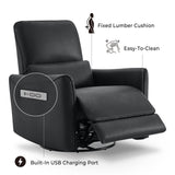 CHITA Power Recliner Chair Swivel Glider, FSC Certified Upholstered Faux Leather Living Room Nursery Reclining Sofa Chair with Lumbar Support, Black CHITA