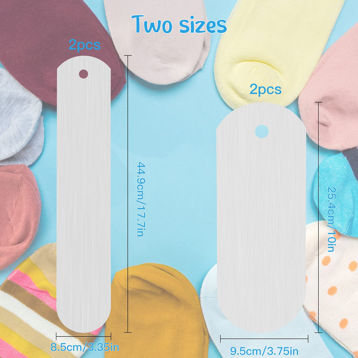 Hotop 4 Pieces Sublimation Socks Jigs Blanks Polyester Metal Insert Straight Crew Sock Jigs Dye Printing Heat Press Transfer Socks Accessories, 2 Sizes for DIY Socks Adult Women Man Hotop