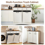 Spurgehom Double Tilt Out Trash Cabinet 13 Gallon Kitchen Waste Bins, Laundry Hamper Tilt Out Pet Proof Hidden Trash Bin for Kitchen, Antique White Spurgehom