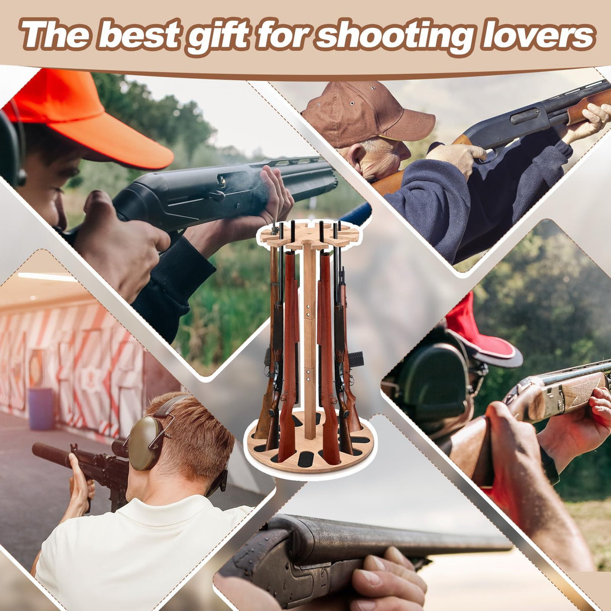 RattanView Wooden Gun Rack Holds 12 Guns Display Storage Holder Indoor Vertical Gun Stand with Soft Padding 2 Adjustable Heights for Living Room Collection Room Warehouse RattanView